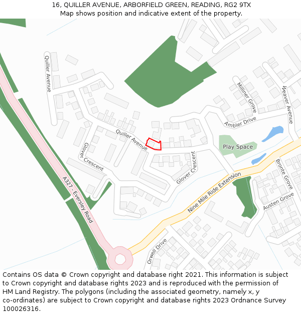 16, QUILLER AVENUE, ARBORFIELD GREEN, READING, RG2 9TX: Location map and indicative extent of plot