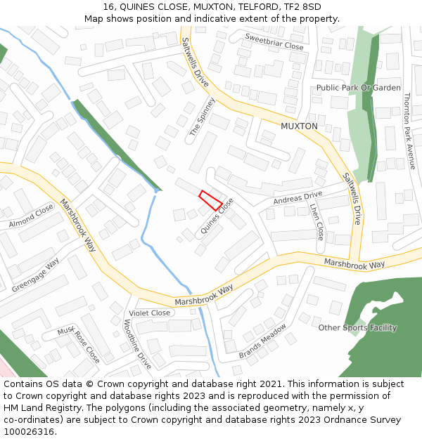 16, QUINES CLOSE, MUXTON, TELFORD, TF2 8SD: Location map and indicative extent of plot