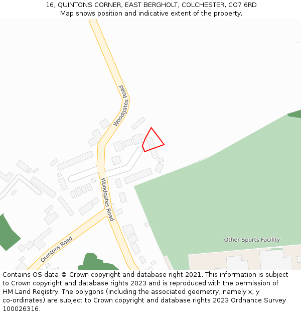16, QUINTONS CORNER, EAST BERGHOLT, COLCHESTER, CO7 6RD: Location map and indicative extent of plot