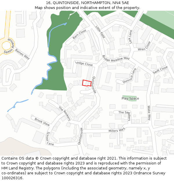 16, QUINTONSIDE, NORTHAMPTON, NN4 5AE: Location map and indicative extent of plot