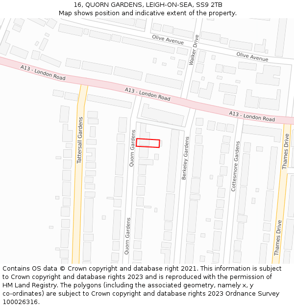 16, QUORN GARDENS, LEIGH-ON-SEA, SS9 2TB: Location map and indicative extent of plot