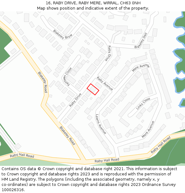 16, RABY DRIVE, RABY MERE, WIRRAL, CH63 0NH: Location map and indicative extent of plot