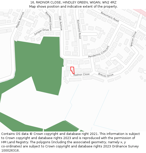 16, RADNOR CLOSE, HINDLEY GREEN, WIGAN, WN2 4RZ: Location map and indicative extent of plot