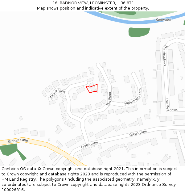 16, RADNOR VIEW, LEOMINSTER, HR6 8TF: Location map and indicative extent of plot