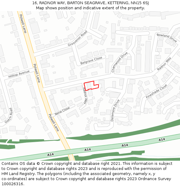 16, RADNOR WAY, BARTON SEAGRAVE, KETTERING, NN15 6SJ: Location map and indicative extent of plot