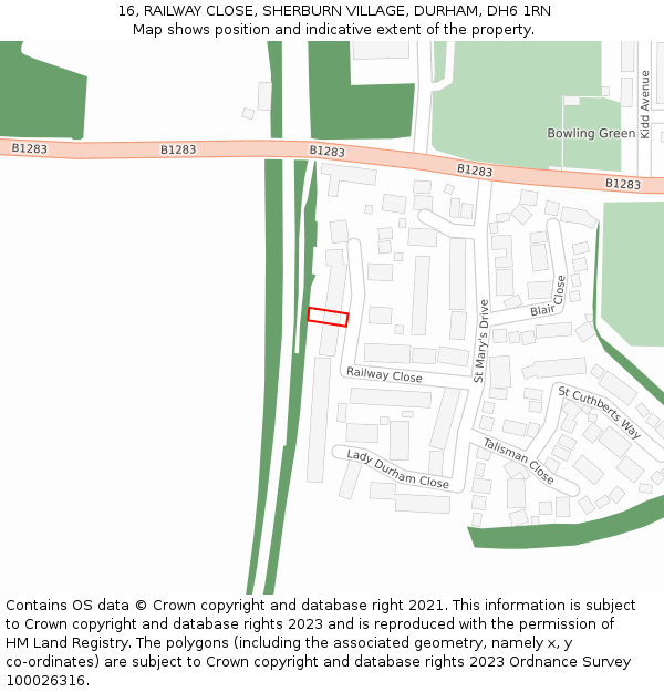 16, RAILWAY CLOSE, SHERBURN VILLAGE, DURHAM, DH6 1RN: Location map and indicative extent of plot