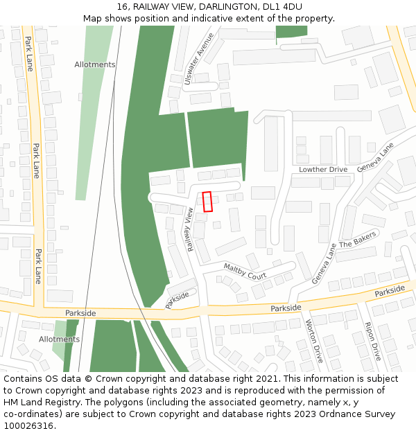 16, RAILWAY VIEW, DARLINGTON, DL1 4DU: Location map and indicative extent of plot
