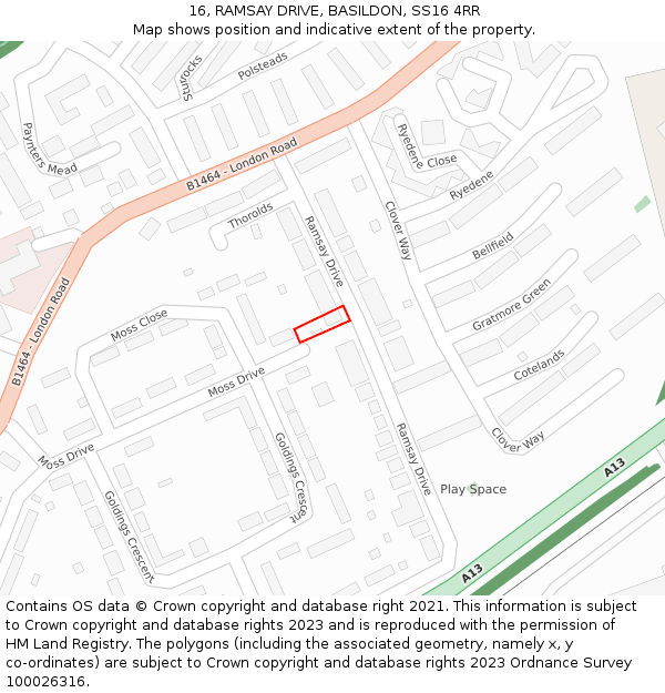 16, RAMSAY DRIVE, BASILDON, SS16 4RR: Location map and indicative extent of plot