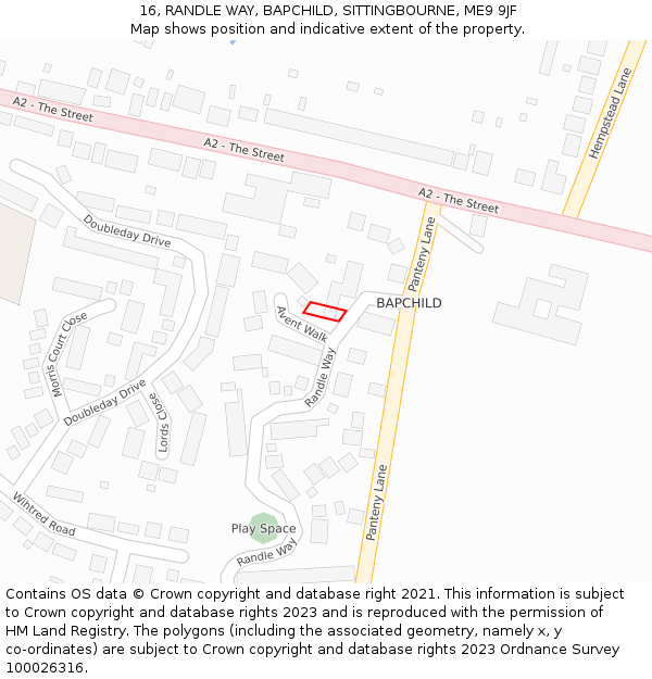 16, RANDLE WAY, BAPCHILD, SITTINGBOURNE, ME9 9JF: Location map and indicative extent of plot