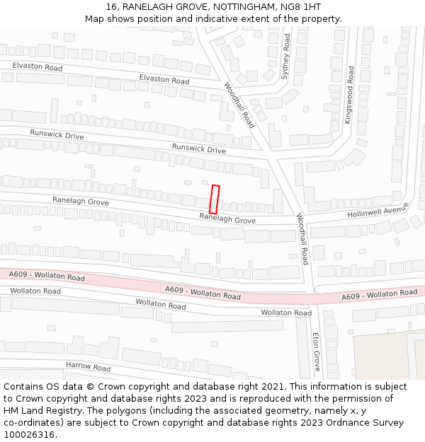 16, RANELAGH GROVE, NOTTINGHAM, NG8 1HT: Location map and indicative extent of plot