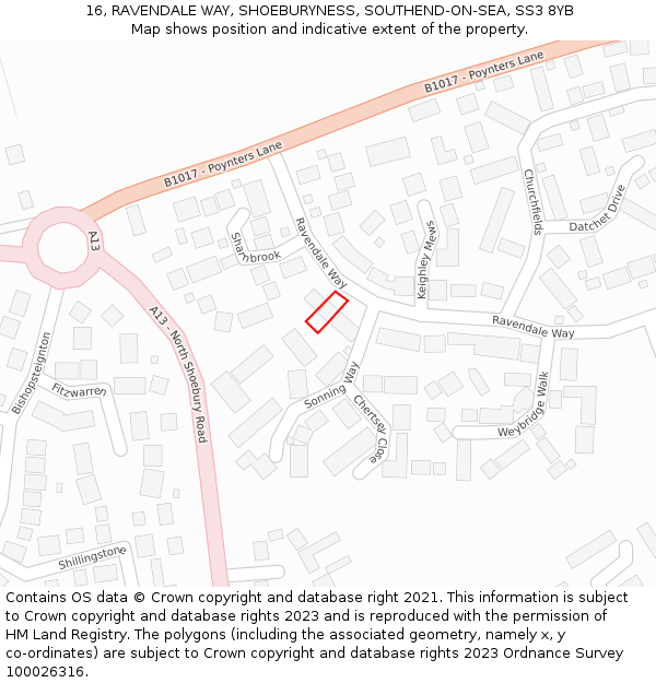 16, RAVENDALE WAY, SHOEBURYNESS, SOUTHEND-ON-SEA, SS3 8YB: Location map and indicative extent of plot