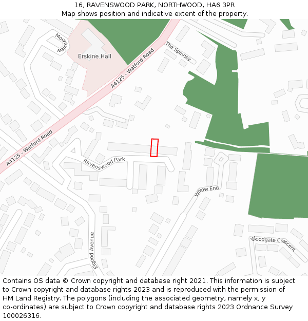 16, RAVENSWOOD PARK, NORTHWOOD, HA6 3PR: Location map and indicative extent of plot