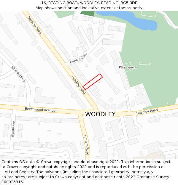 16, READING ROAD, WOODLEY, READING, RG5 3DB: Location map and indicative extent of plot