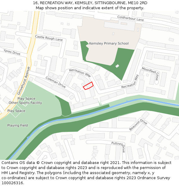 16, RECREATION WAY, KEMSLEY, SITTINGBOURNE, ME10 2RD: Location map and indicative extent of plot