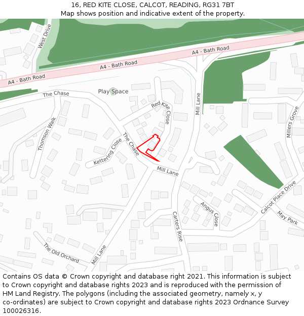16, RED KITE CLOSE, CALCOT, READING, RG31 7BT: Location map and indicative extent of plot