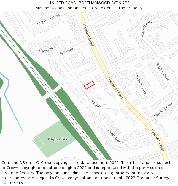 16, RED ROAD, BOREHAMWOOD, WD6 4SR: Location map and indicative extent of plot