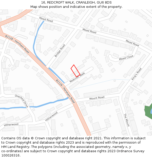 16, REDCROFT WALK, CRANLEIGH, GU6 8DS: Location map and indicative extent of plot