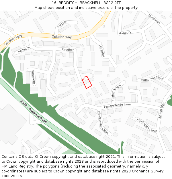 16, REDDITCH, BRACKNELL, RG12 0TT: Location map and indicative extent of plot