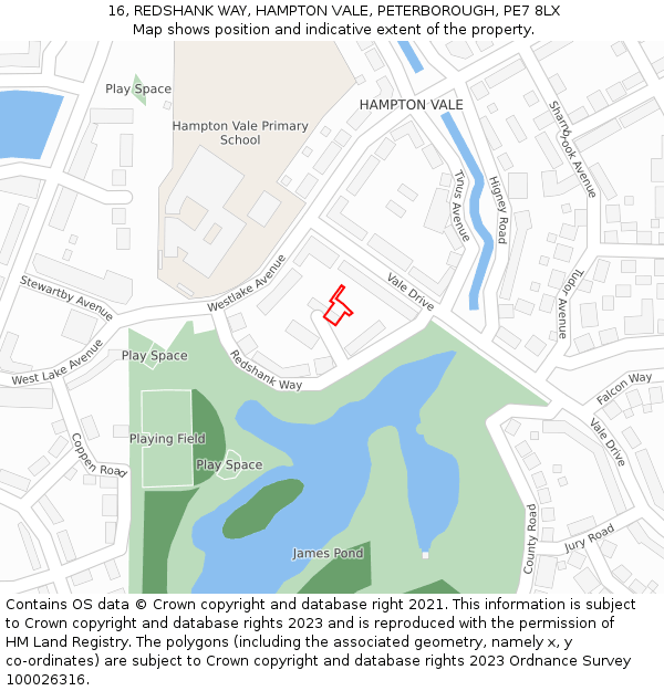 16, REDSHANK WAY, HAMPTON VALE, PETERBOROUGH, PE7 8LX: Location map and indicative extent of plot