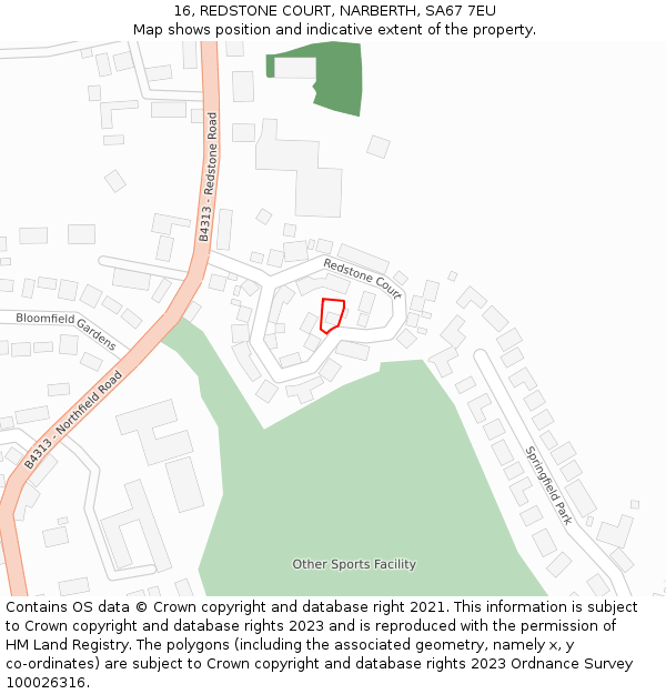16, REDSTONE COURT, NARBERTH, SA67 7EU: Location map and indicative extent of plot
