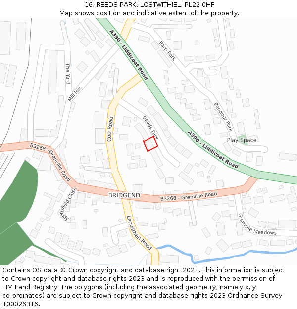 16, REEDS PARK, LOSTWITHIEL, PL22 0HF: Location map and indicative extent of plot