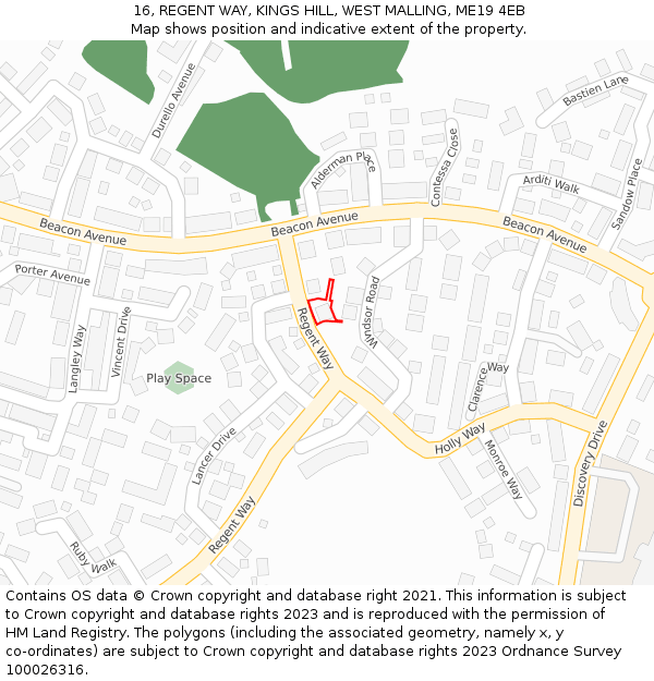 16, REGENT WAY, KINGS HILL, WEST MALLING, ME19 4EB: Location map and indicative extent of plot