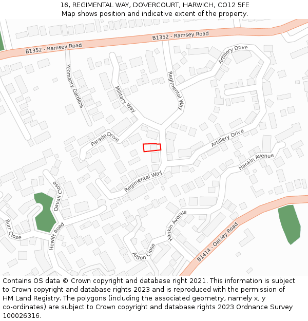 16, REGIMENTAL WAY, DOVERCOURT, HARWICH, CO12 5FE: Location map and indicative extent of plot