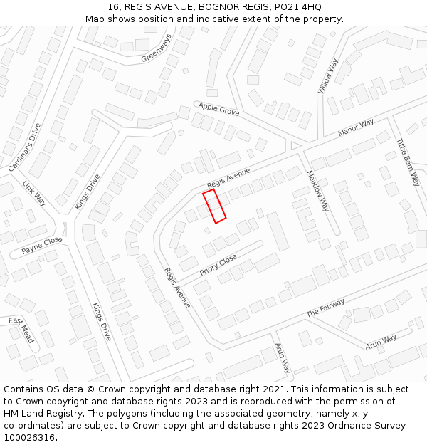 16, REGIS AVENUE, BOGNOR REGIS, PO21 4HQ: Location map and indicative extent of plot