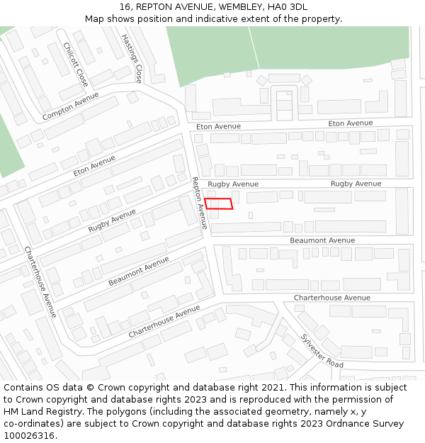 16, REPTON AVENUE, WEMBLEY, HA0 3DL: Location map and indicative extent of plot