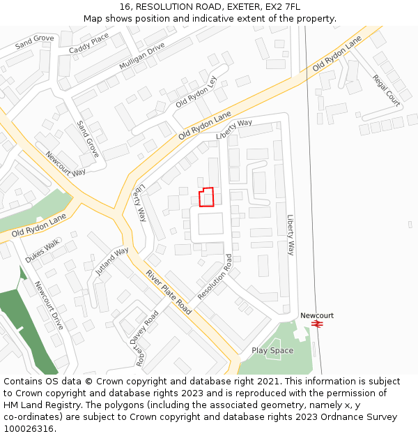 16, RESOLUTION ROAD, EXETER, EX2 7FL: Location map and indicative extent of plot