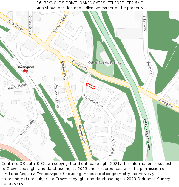 16, REYNOLDS DRIVE, OAKENGATES, TELFORD, TF2 6NG: Location map and indicative extent of plot