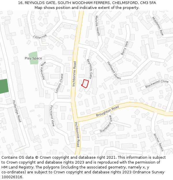 16, REYNOLDS GATE, SOUTH WOODHAM FERRERS, CHELMSFORD, CM3 5FA: Location map and indicative extent of plot