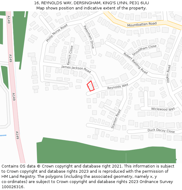 16, REYNOLDS WAY, DERSINGHAM, KING'S LYNN, PE31 6UU: Location map and indicative extent of plot