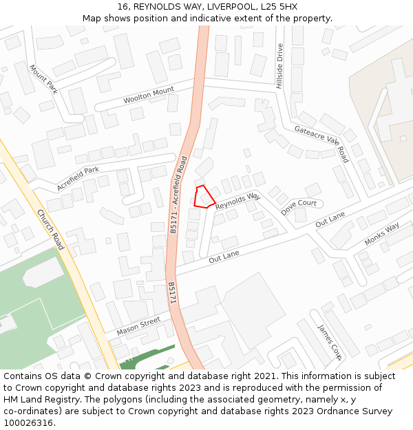 16, REYNOLDS WAY, LIVERPOOL, L25 5HX: Location map and indicative extent of plot