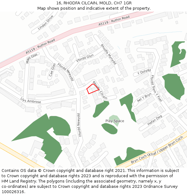 16, RHODFA CILCAIN, MOLD, CH7 1GR: Location map and indicative extent of plot