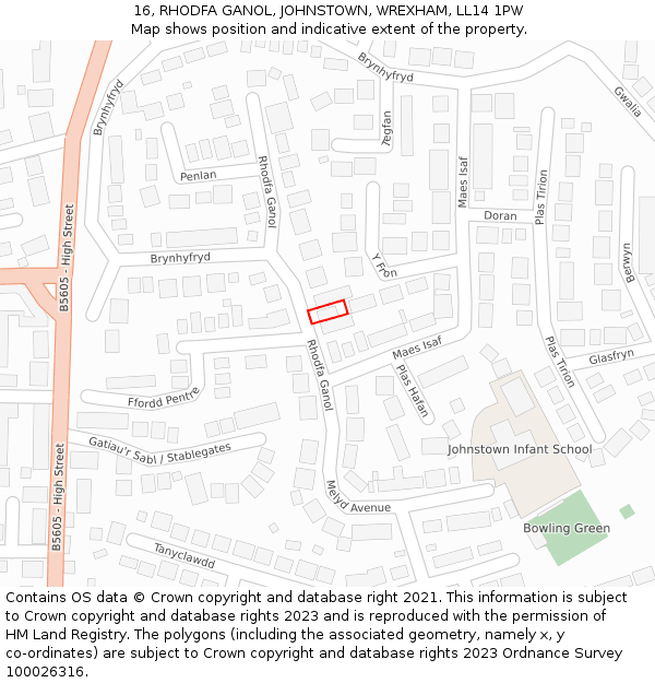 16, RHODFA GANOL, JOHNSTOWN, WREXHAM, LL14 1PW: Location map and indicative extent of plot