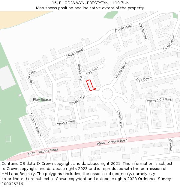 16, RHODFA WYN, PRESTATYN, LL19 7UN: Location map and indicative extent of plot