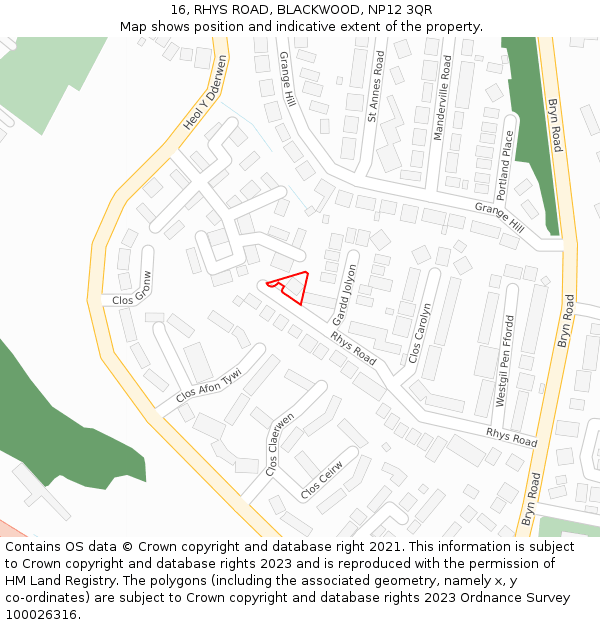 16, RHYS ROAD, BLACKWOOD, NP12 3QR: Location map and indicative extent of plot