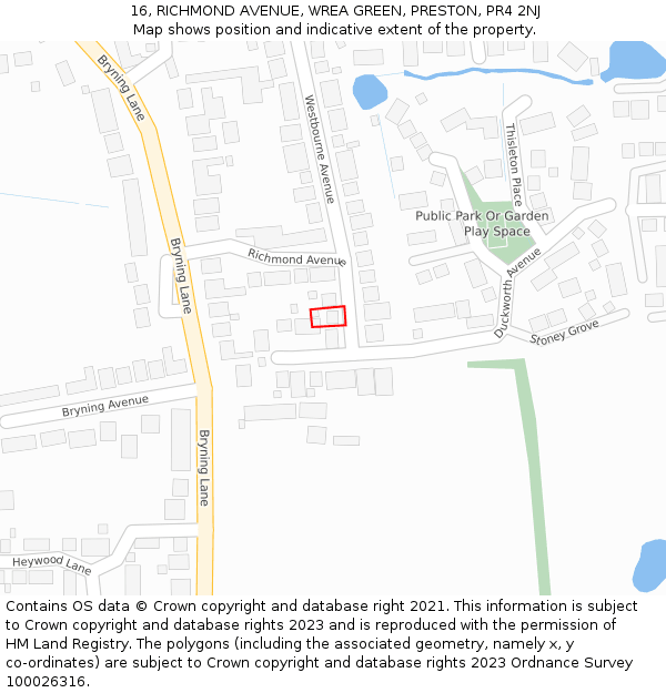 16, RICHMOND AVENUE, WREA GREEN, PRESTON, PR4 2NJ: Location map and indicative extent of plot