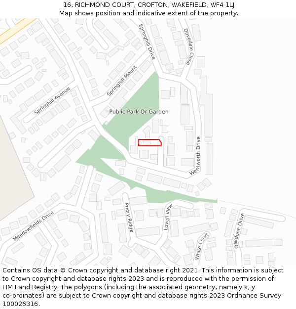 16, RICHMOND COURT, CROFTON, WAKEFIELD, WF4 1LJ: Location map and indicative extent of plot