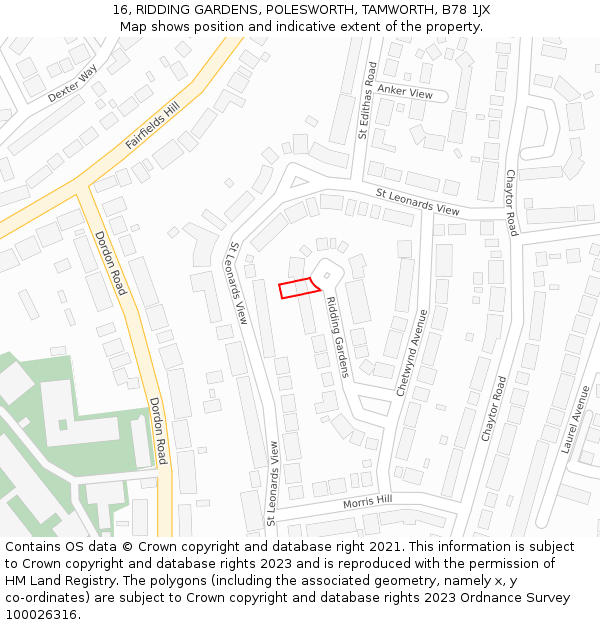 16, RIDDING GARDENS, POLESWORTH, TAMWORTH, B78 1JX: Location map and indicative extent of plot