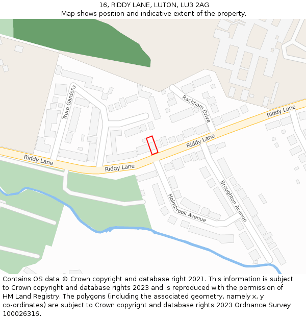 16, RIDDY LANE, LUTON, LU3 2AG: Location map and indicative extent of plot