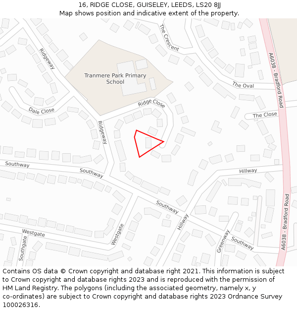 16, RIDGE CLOSE, GUISELEY, LEEDS, LS20 8JJ: Location map and indicative extent of plot