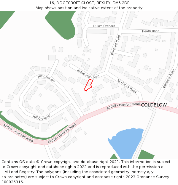 16, RIDGECROFT CLOSE, BEXLEY, DA5 2DE: Location map and indicative extent of plot