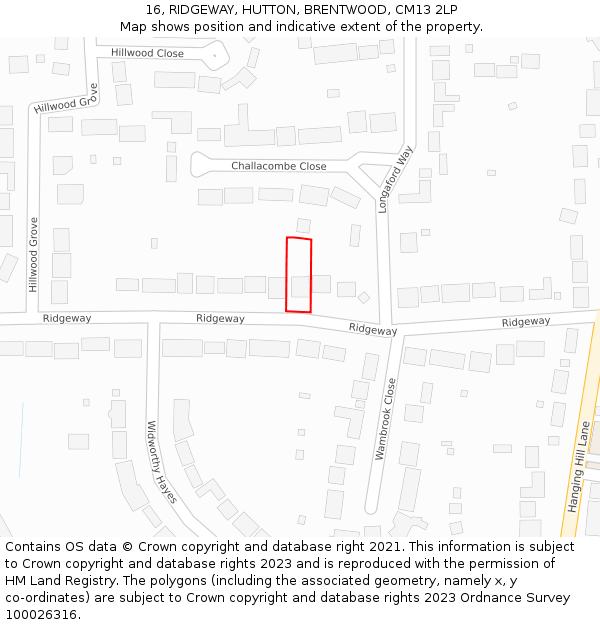 16, RIDGEWAY, HUTTON, BRENTWOOD, CM13 2LP: Location map and indicative extent of plot