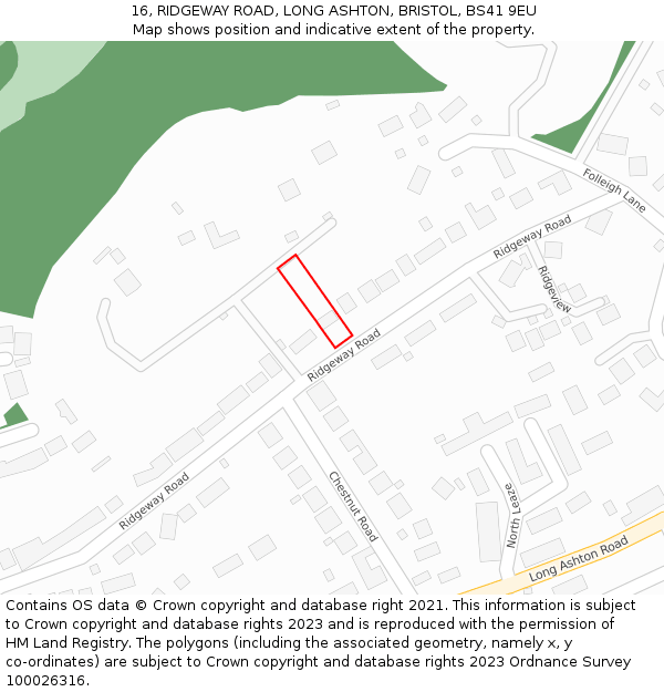 16, RIDGEWAY ROAD, LONG ASHTON, BRISTOL, BS41 9EU: Location map and indicative extent of plot