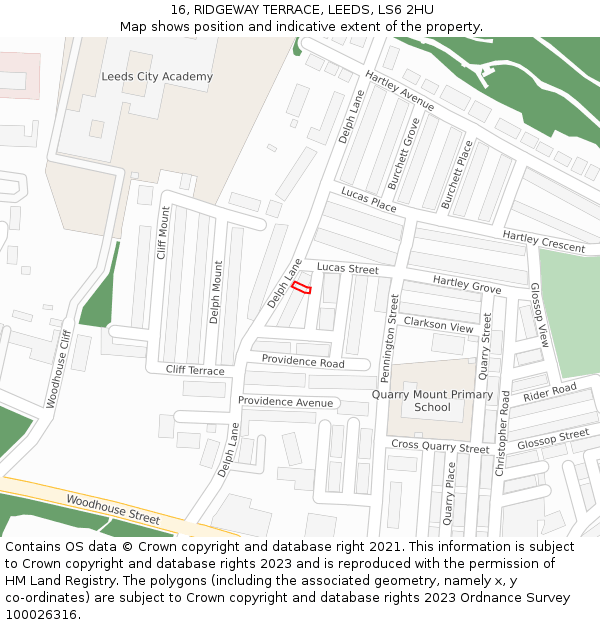 16, RIDGEWAY TERRACE, LEEDS, LS6 2HU: Location map and indicative extent of plot