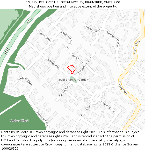 16, RIDINGS AVENUE, GREAT NOTLEY, BRAINTREE, CM77 7ZP: Location map and indicative extent of plot