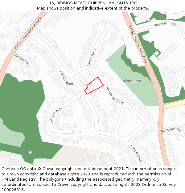 16, RIDINGS MEAD, CHIPPENHAM, SN15 1PG: Location map and indicative extent of plot