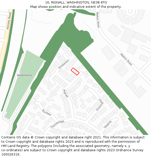 16, RIGNALL, WASHINGTON, NE38 8TG: Location map and indicative extent of plot